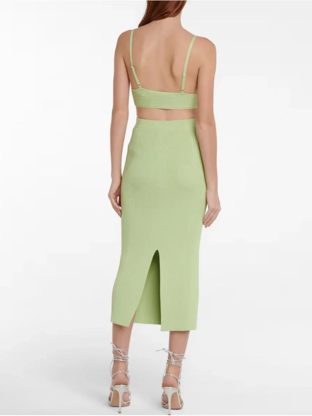 JONATHAN SIMKHAI Compact Rib Cropped Cardigan‎ Bra Top Midi Skirt Set Pear XS/S